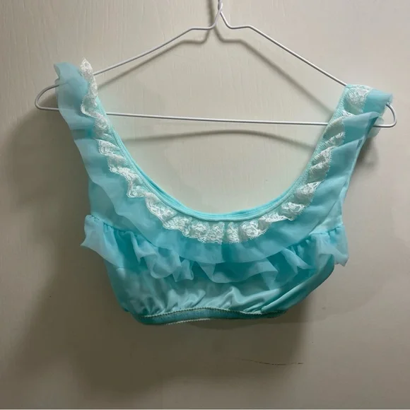 Vintage 60s short n Sweet 2 pc. Over Robe and bralette Rare sheer lace ties S/M